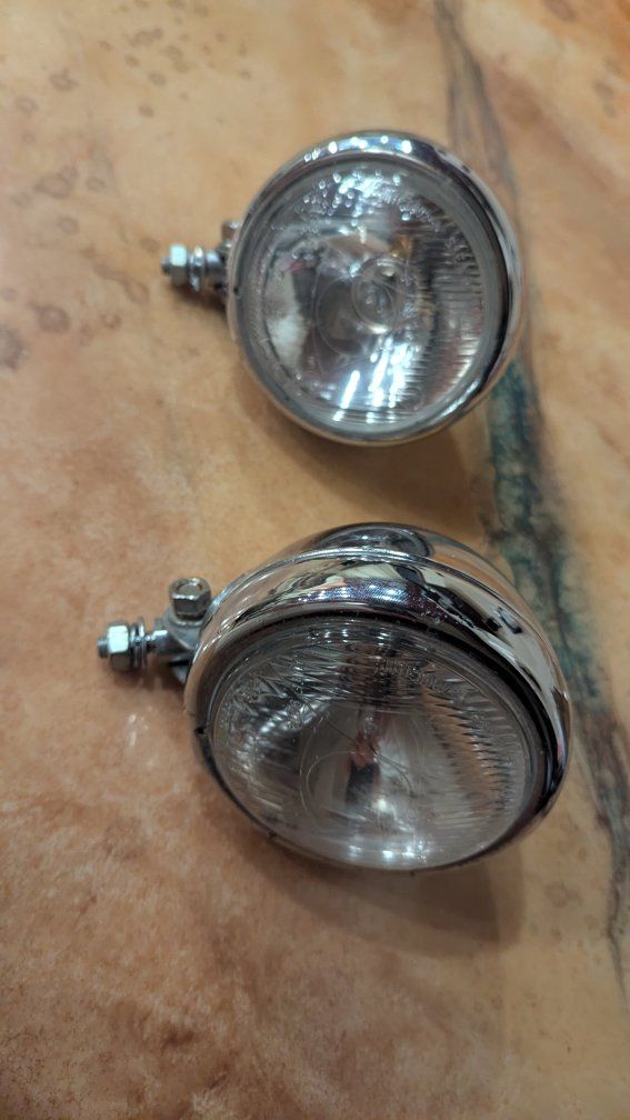 Chrome Fog Lights Driving Lamps, 2PC Set, Round Halogen Motorcycle
