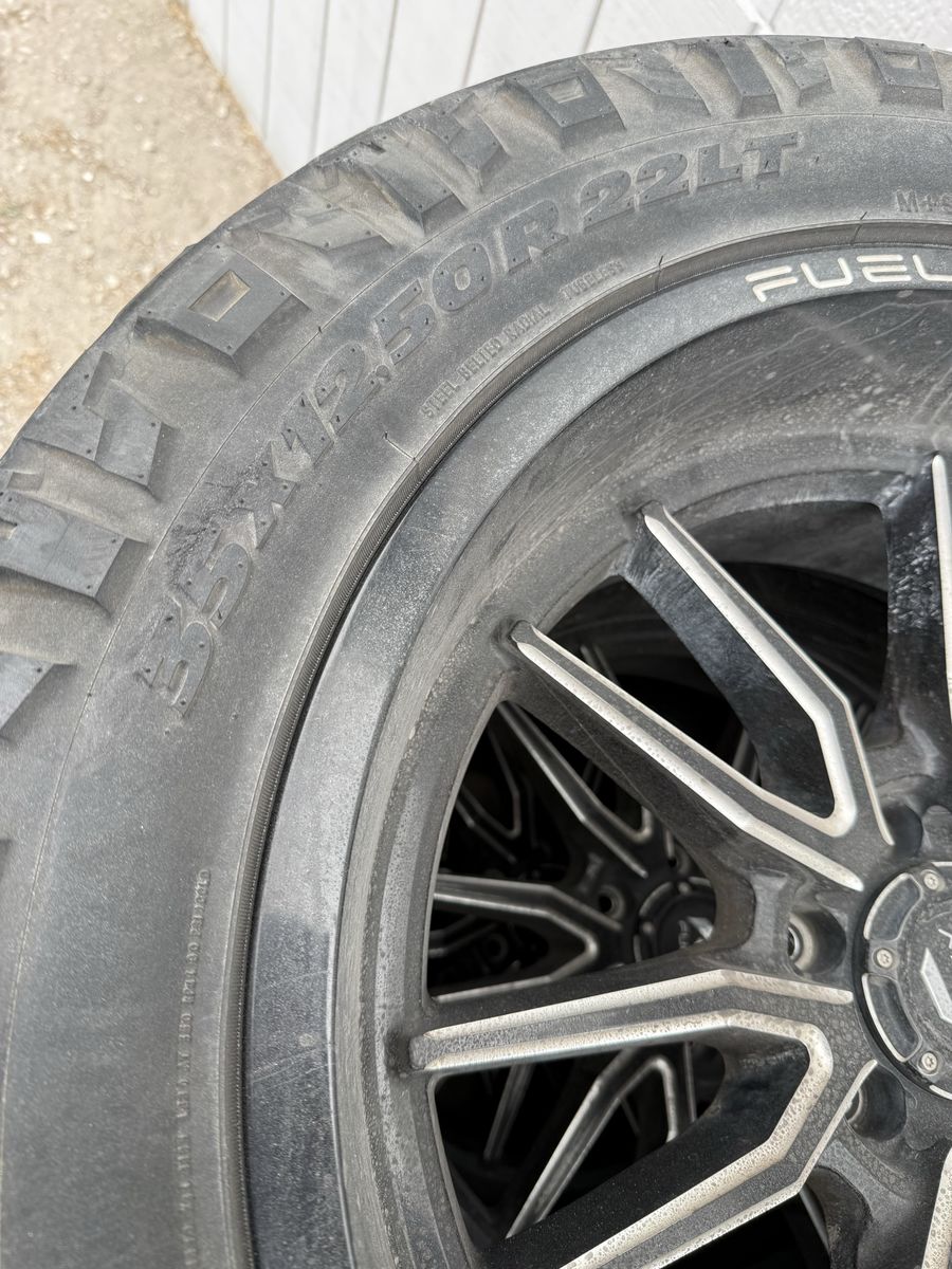 Fuel Ridge Grappler 35X12.50R22LT Tires with Black/Silver Wheels - Set of 4