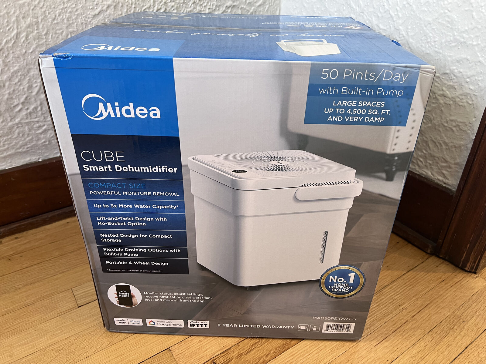 Midea CUBE Smart Dehumidifier 50 Pint 2 Speed Wi-Fi Connected with Built-In Pump