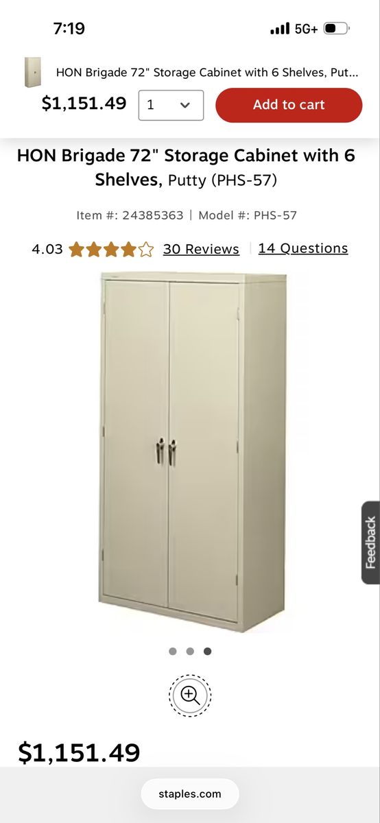 Hon metal cabinet 77”z36”x18