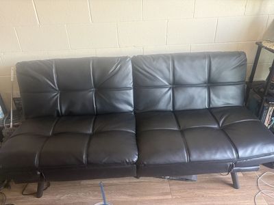 Black Faux Leather Futon Sofa Bed - Convertible Loveseat Sleeper