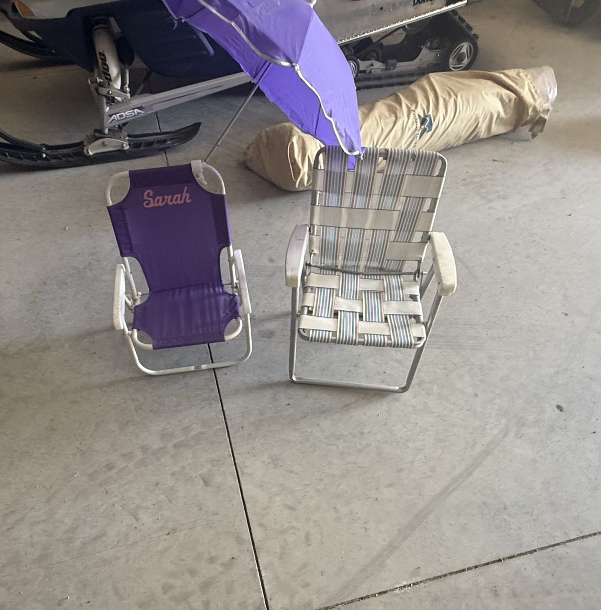 Free!!! Kid's Purple Folding Beach Chair with Umbrella & Striped Folding Beach Chair Set