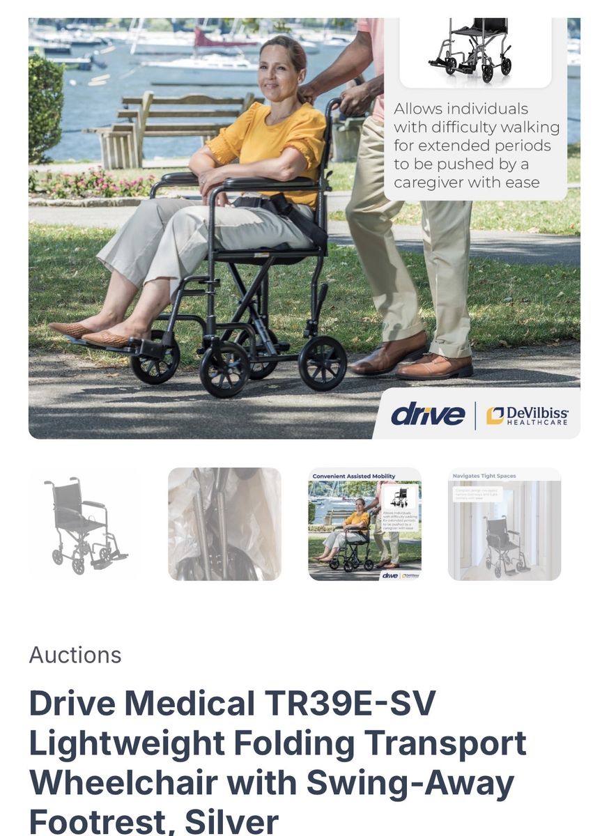 New! Drive Medical TR39E-SV Lightweight Folding Transport Wheelchair with Swing-Away Footrest, Silver