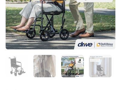 New! Drive Medical TR39E-SV Lightweight Folding Transport Wheelchair with Swing-Away Footrest, Silver