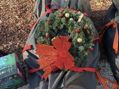 Christmas Holiday Tree andWreath Storage Bag - Grey with Red Trim