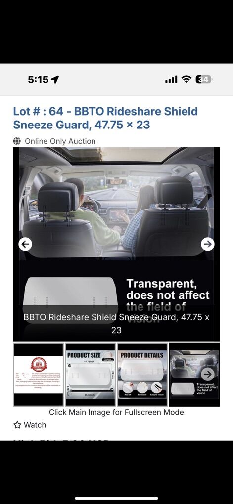 Rideshare Shield Sneeze Guard NEW