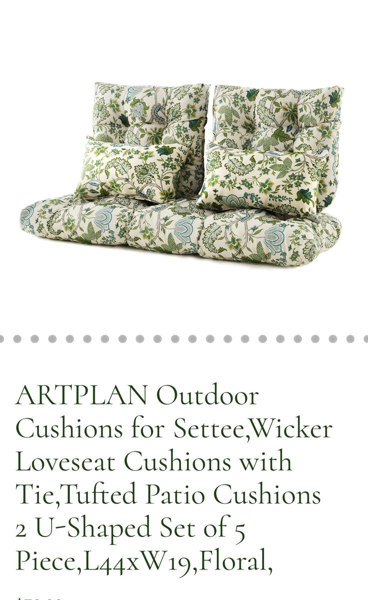 (See description) ARTPLAN Outdoor Patio Cushions Set of 5 Wicker Loveseat Settee Bench Tufted Pads with Pillows