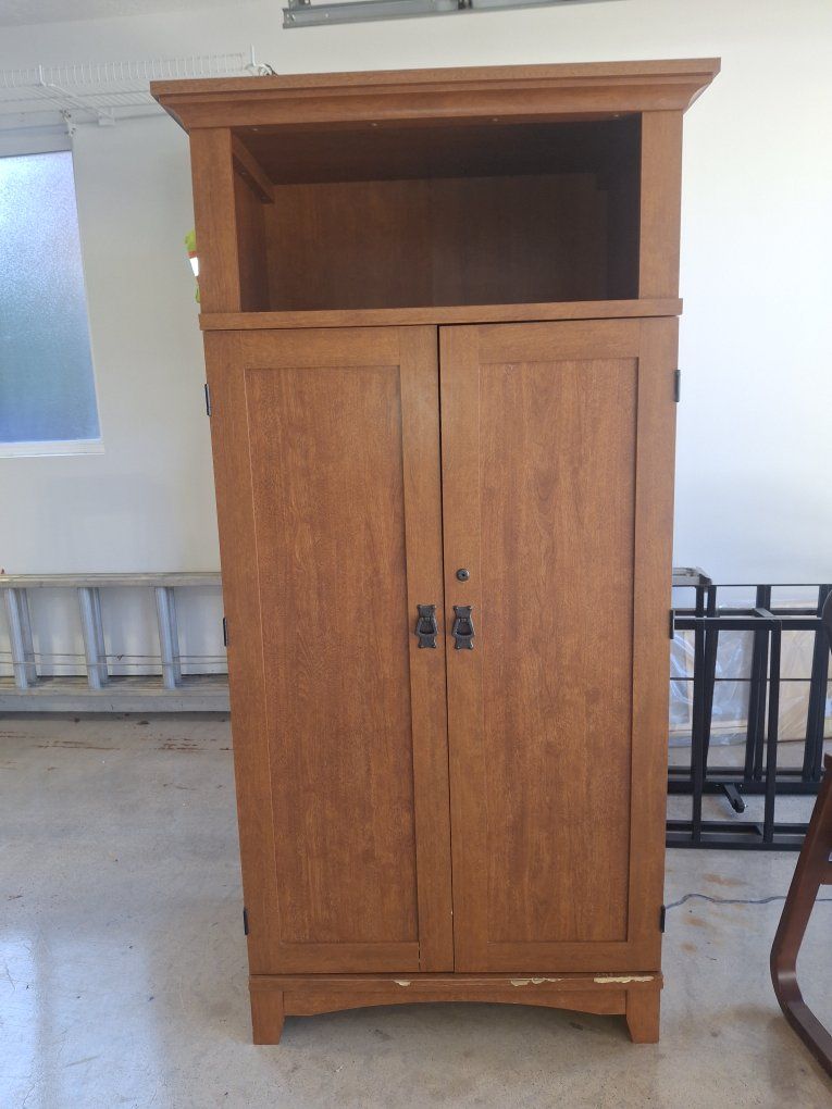 Wooden Computer Armoire Desk Cabinet with Slide-Out Trays