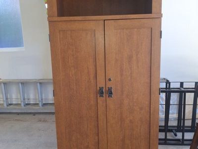 Wooden Computer Armoire Desk Cabinet with Slide-Out Trays