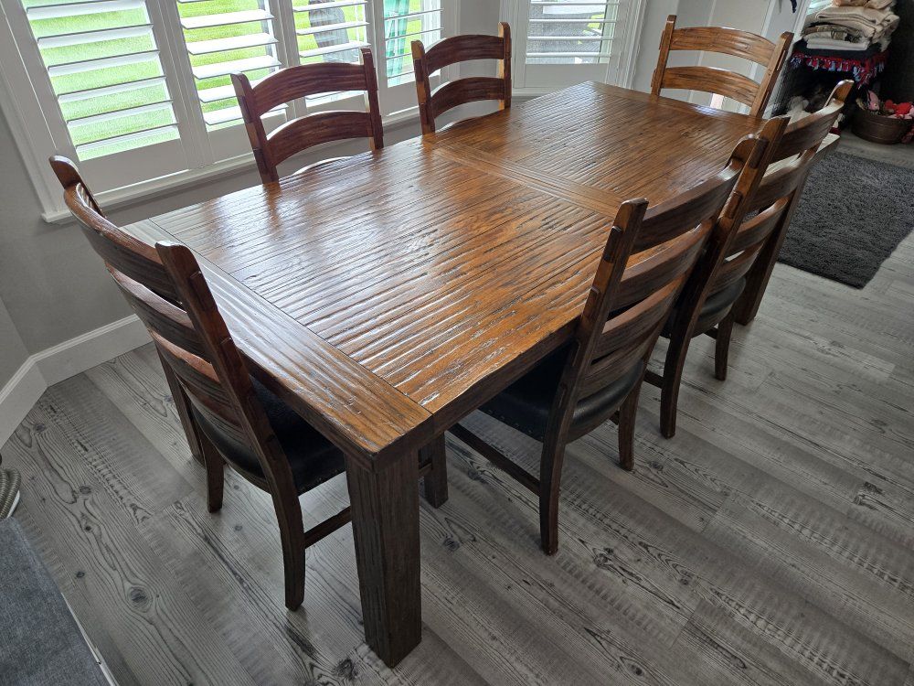 7 PC Rustic Wood Dining Table Set with Hide-a-Leaf