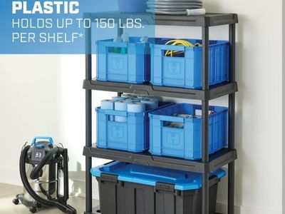 Black Plastic 4-Tier Shelf 36" W x 18" D x 53" H, Up to 600 lb Total Capacity