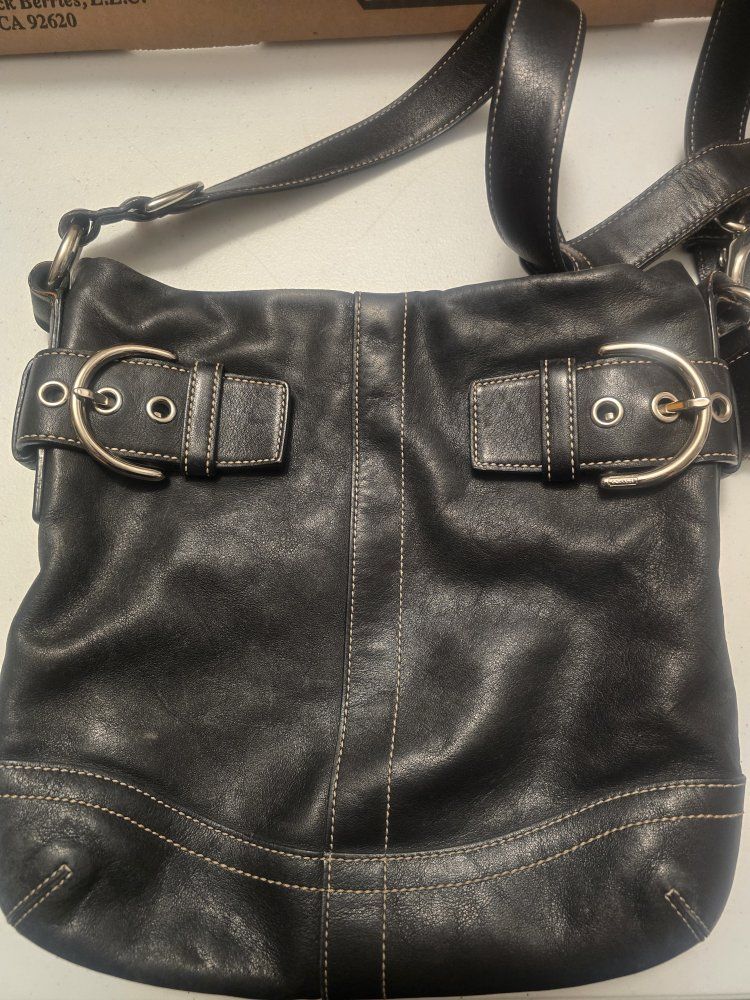 Vintage Coach Black Leather Shoulder Bag Convertible Strap F05S-1452 10x2x10"