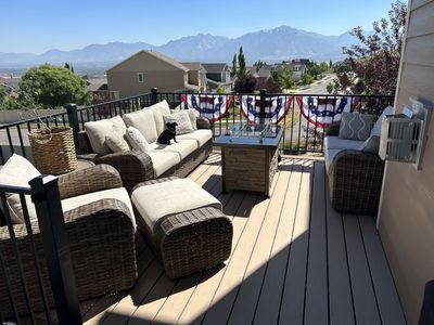Outdoor patio set with fire pit