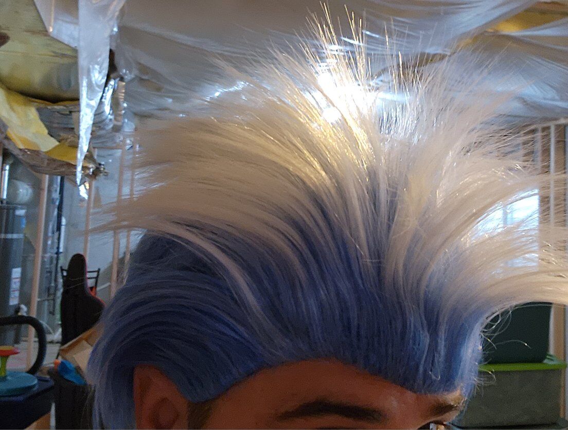 Blue and white costume wig