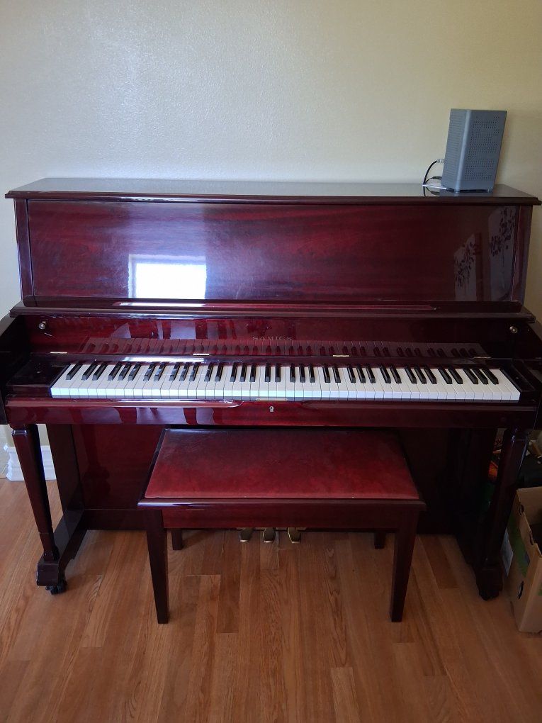 Samick Upright Piano with Bench - Dark Cherry Finish