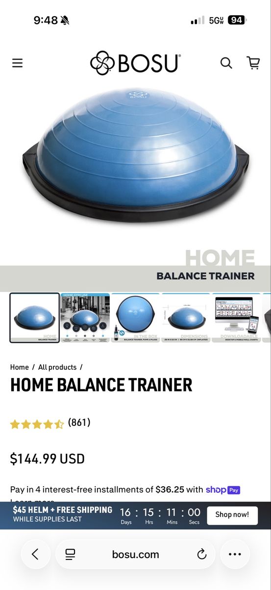 BOSU Balance Trainer - Blue Balance Board Exercise Dome