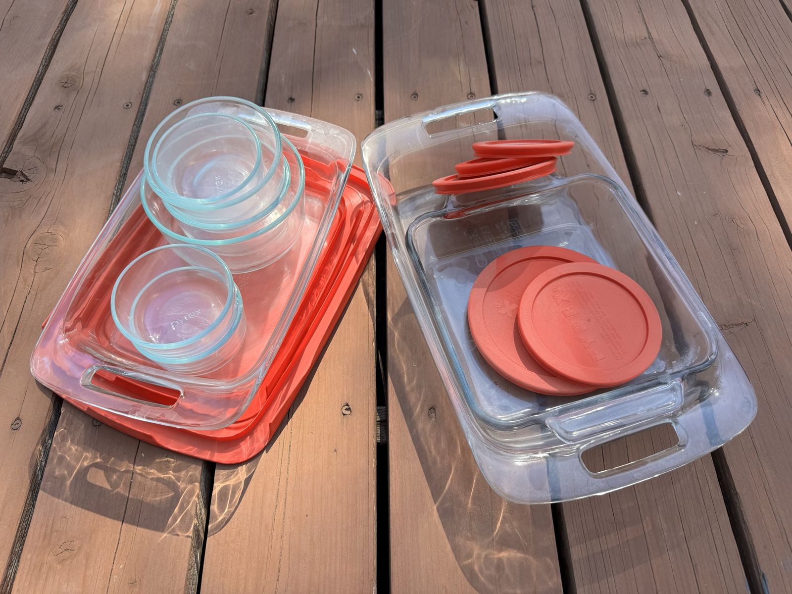 Pyrex Glass Bakeware & Storage Set - Rectangular Dishes & Round Bowls w/ Red Lids