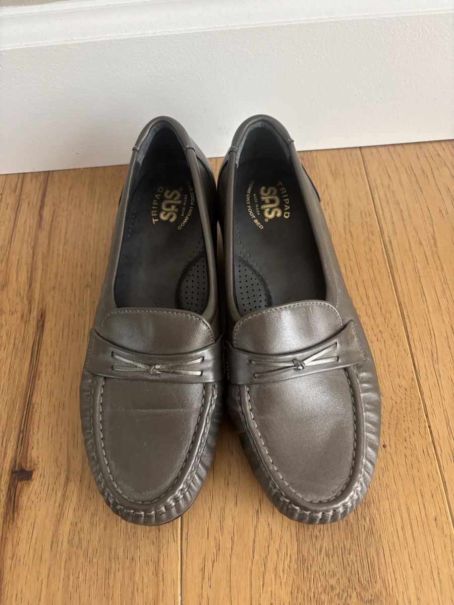SAS Tripad Comfort Grey Leather Loafers Size 8 WW