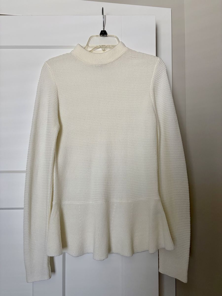 White Mockneck Peplum Sweater