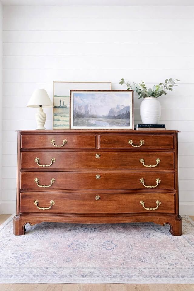 Vintage Walnut Davis Cabinet Company 5 Drawer Dresser | Vintage Walnut 5 Drawer Chest