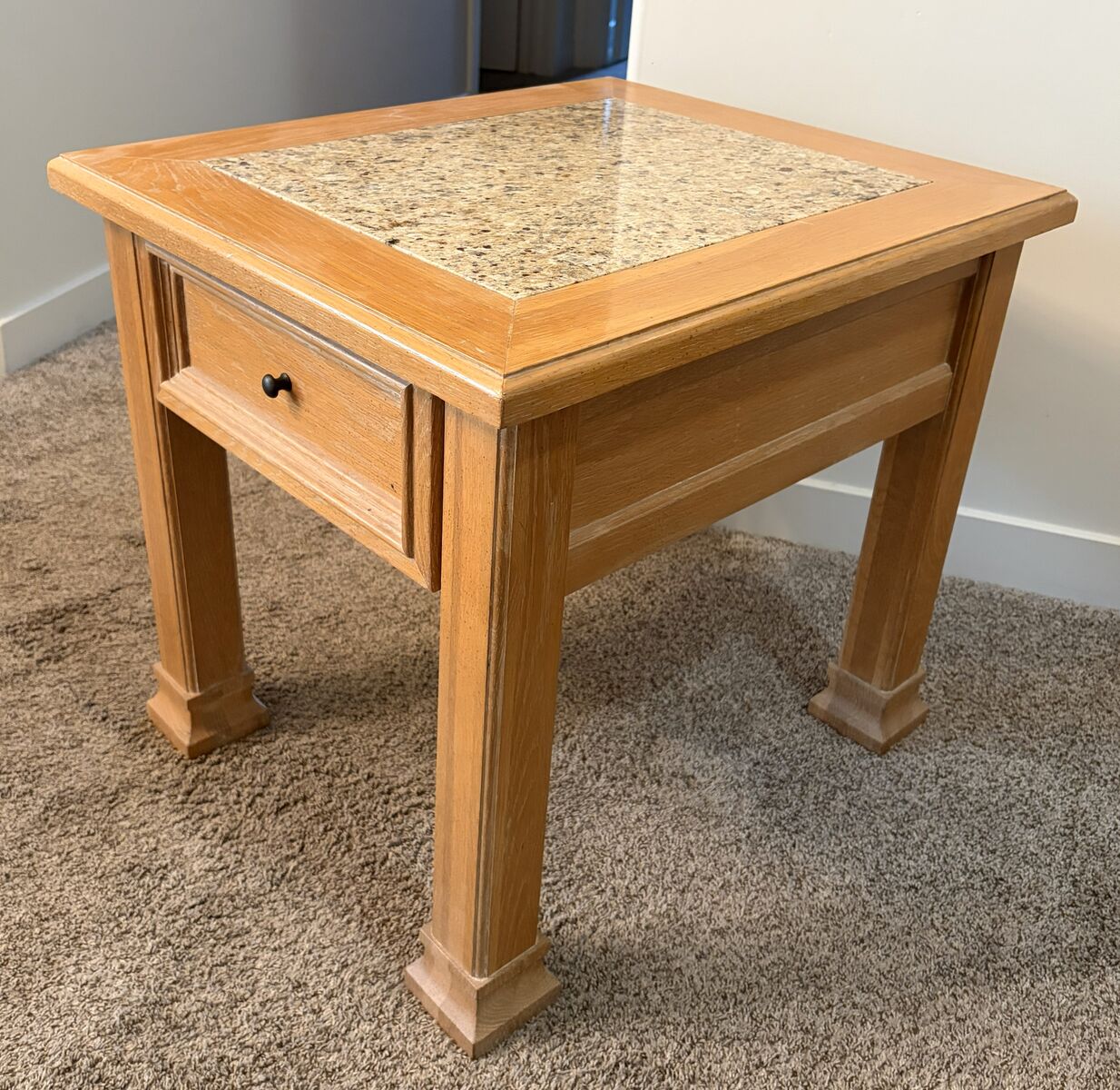 2 Wood End Tables with Marble Top