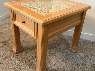 2 Wood End Tables with Marble Top