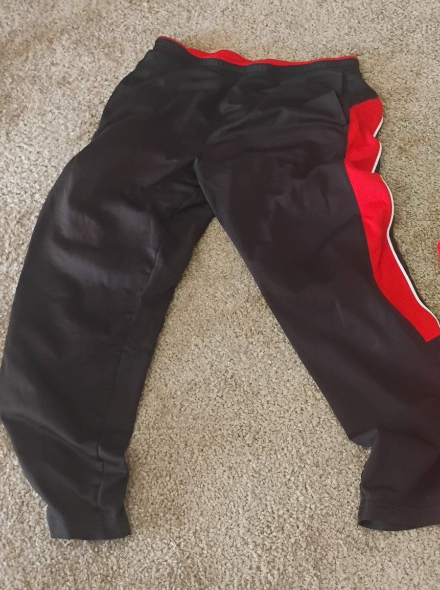 Black & Red Athletic Pants with White Stripe