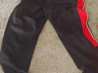 Black & Red Athletic Pants with White Stripe