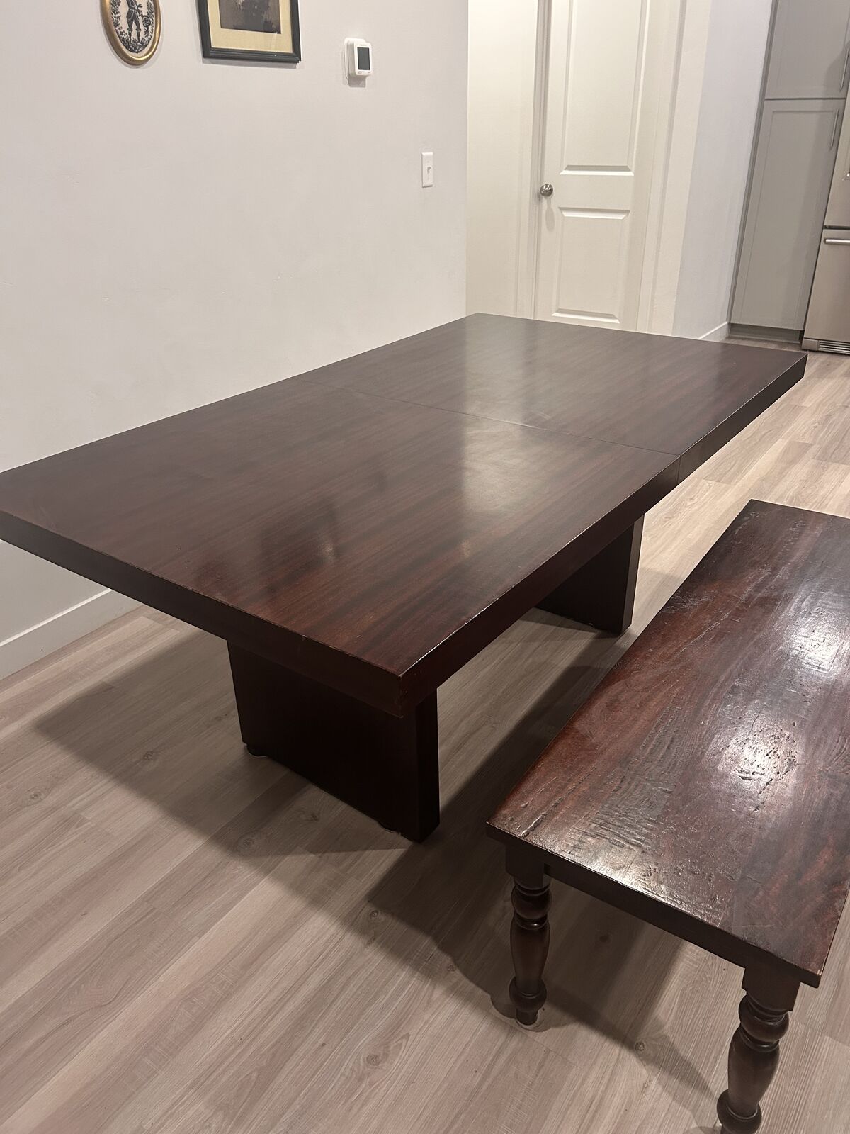 Large Dining Table, Insert Leaf, Bench