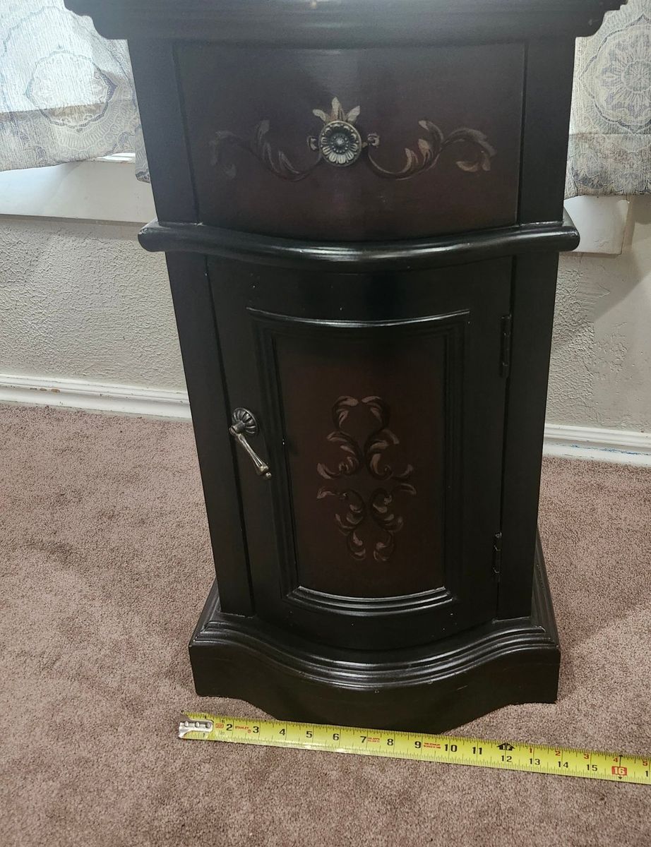 Dark Wood Accent Cabinet Nightstand with Drawer and Storage Door