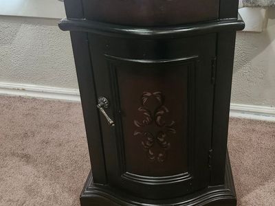 Dark Wood Accent Cabinet Nightstand with Drawer and Storage Door