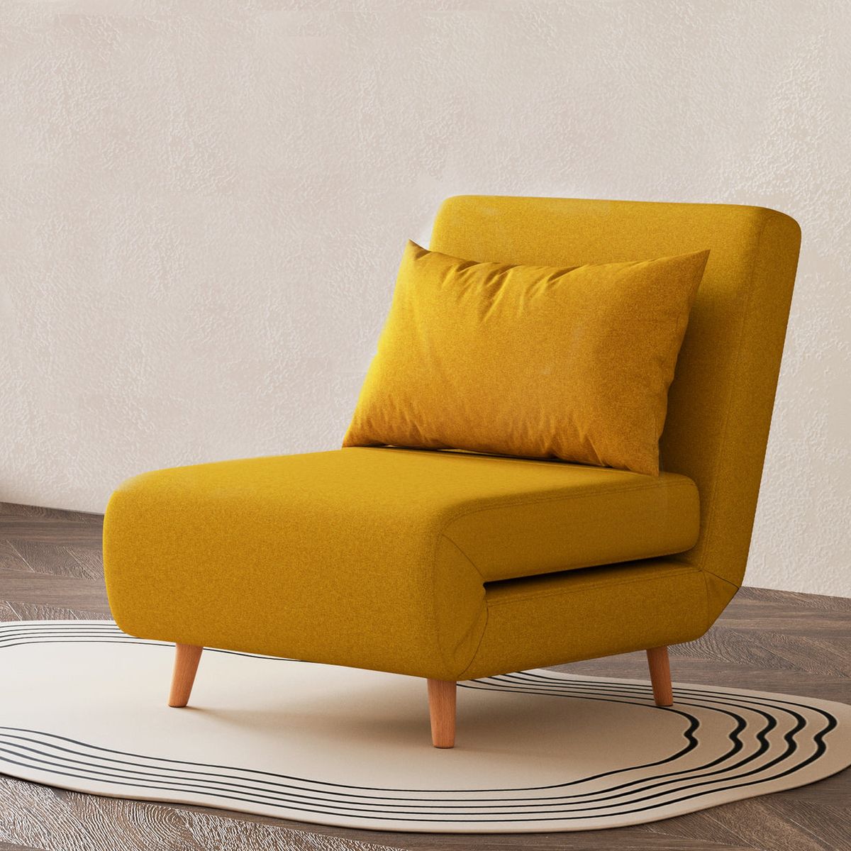 Yellow Convertible Sleeper Chair - Modern Design, Foldable Floor Sofa Bed
