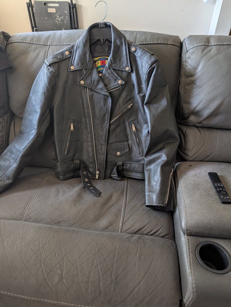 PLG Putnam Black Leather Motorcycle Jacket - Men's Size 40