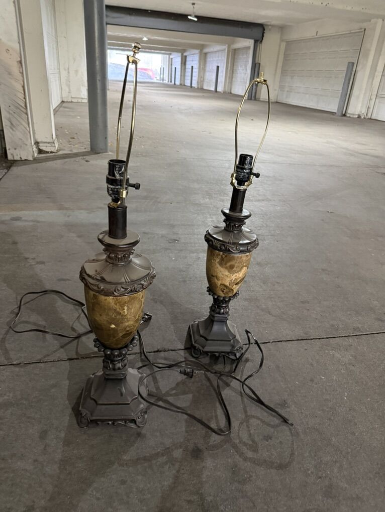 Matching Pair Of Marble Lamps