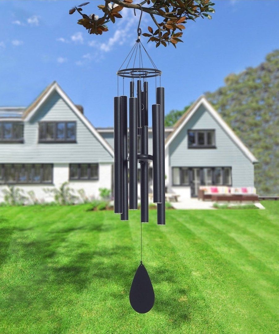 Large Outdoor Wind Chime - 46 inch Black Metal Tubes for Garden, Patio, or Home Decor