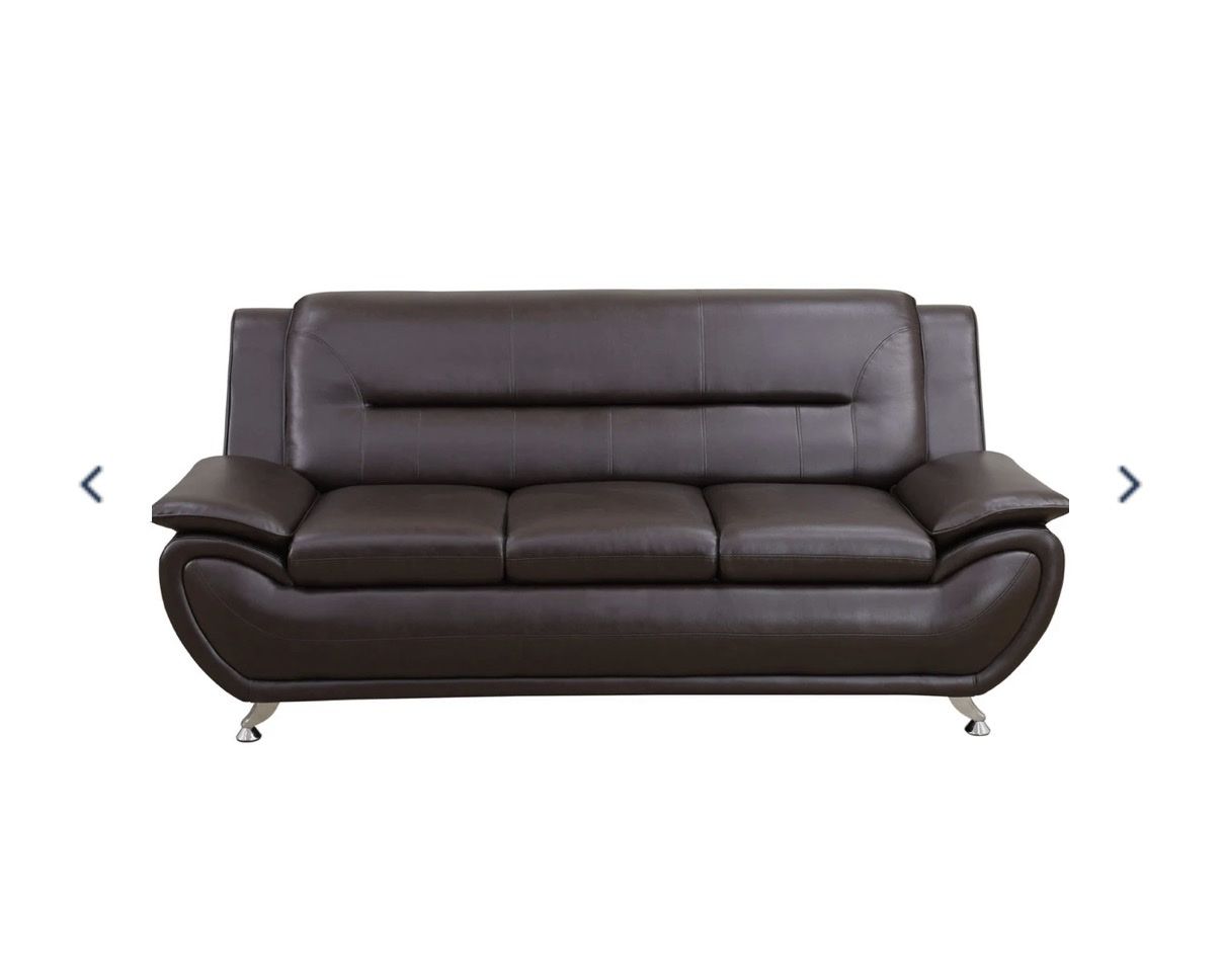 Modern Dark Brown Faux Leather Sofa - 79" Width with Metal Legs