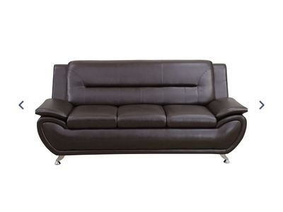 Modern Dark Brown Faux Leather Sofa - 79" Width with Metal Legs