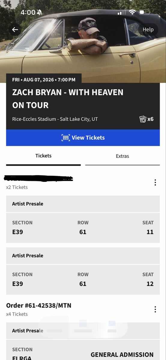 Two Zach Bryan Concert Tickets