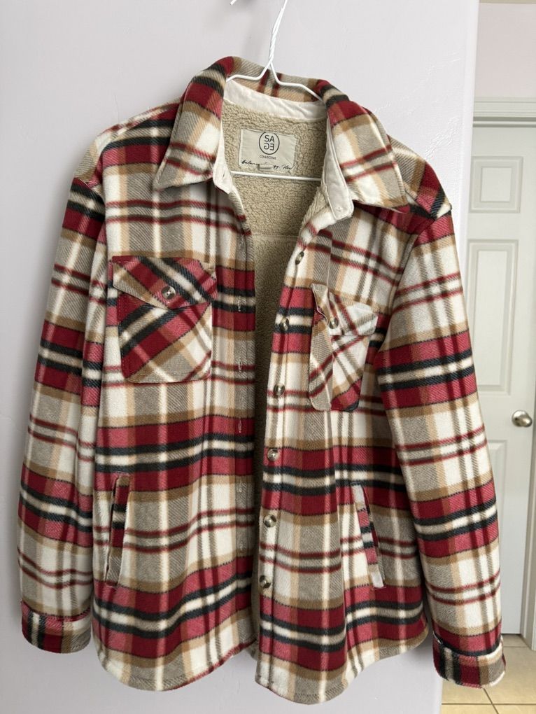 Sage Collection Sherpa Lined Flannel Jacket - Med