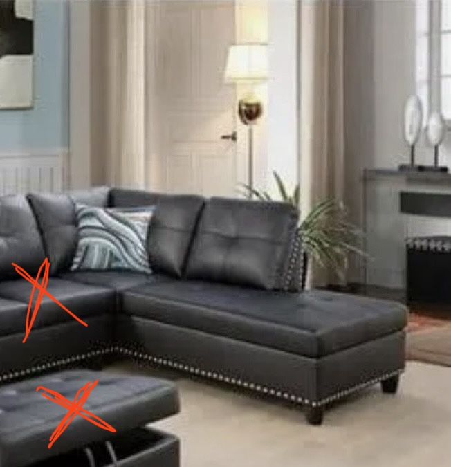 StyleCraft F09912B-C Black Faux Leather Tufted Right Arm Chaise Lounge, New in Box