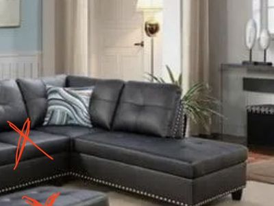 StyleCraft F09912B-C Black Faux Leather Tufted Right Arm Chaise Lounge, New in Box