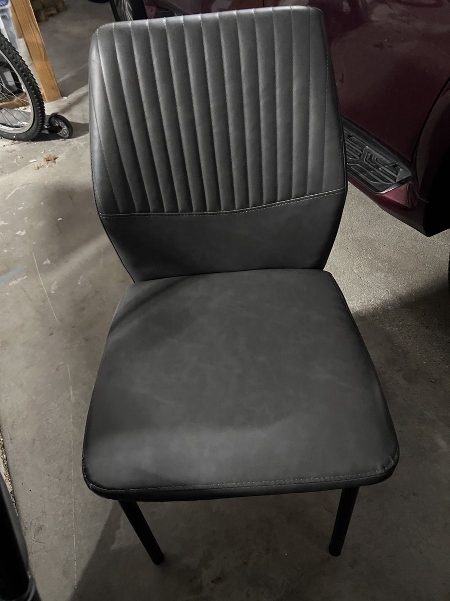 4 grey gray Faux Leather Vinyl Dining  or Side Chairs, light weight only a few months old. light use