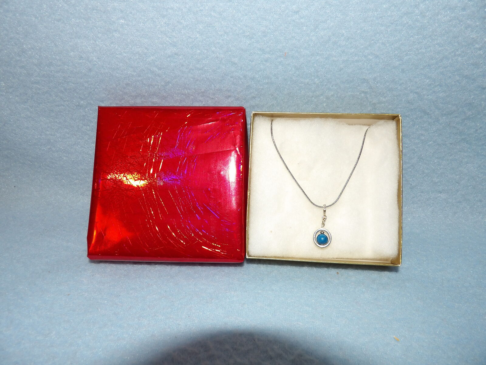 18" Silver Necklace Chain with Handmade Blue Gemstone Pendant that resembles the Earth