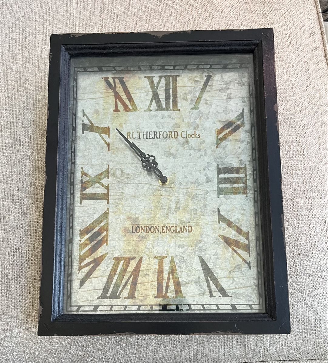 Rutherford Clocks London England Black Frame Roman Numeral Wall Clock - Distressed Look