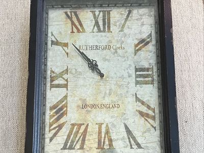 Rutherford Clocks London England Black Frame Roman Numeral Wall Clock - Distressed Look