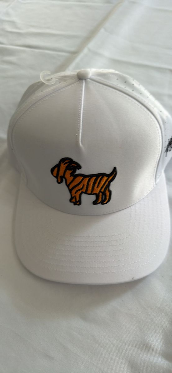 Waggle Golf White Performance Hat Cap with GOAT Embroidered Logo - OSFM Adjustable Snapback