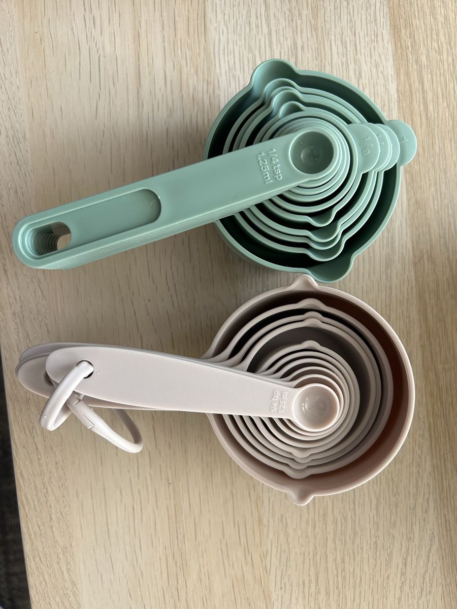 Nesting Measuring Cups & Spoons Set - 2 Sets (Green & Beige), $1 each