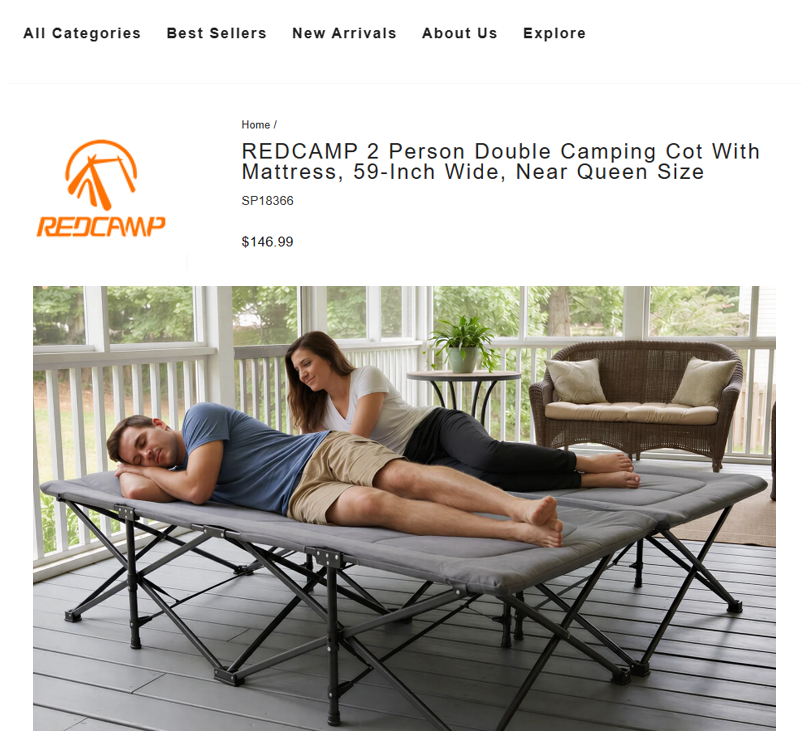 REDCAMP 2 Person Double Camping Cot with Mattress, 59-Inch Wide