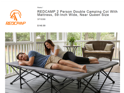 REDCAMP 2 Person Double Camping Cot with Mattress, 59-Inch Wide