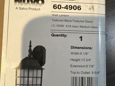 Nuvo Lighting 60-4906 Textured Black Wall Lantern with Textured Glass, 13.75" High